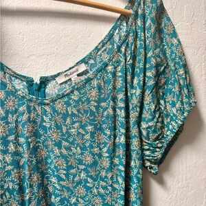 Madewell Teal and Cream Floral Midi Dress